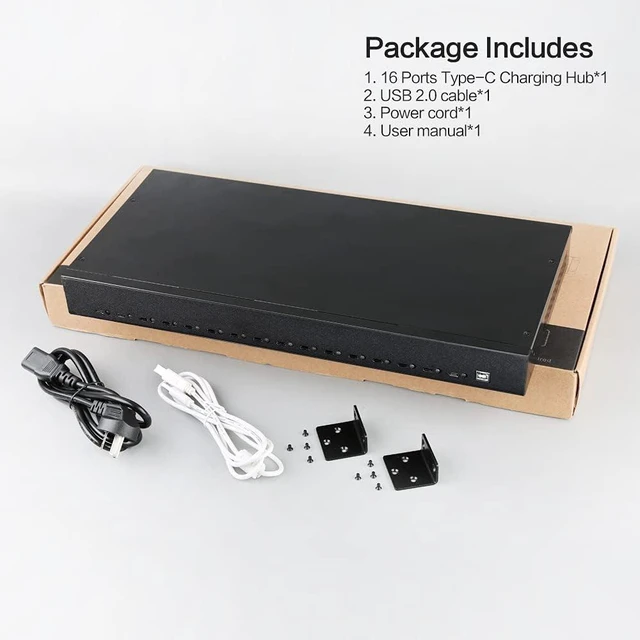 Alt view image 7 of 7 - 16-Port USB-C sync Charging hub Station-Charging Cabinet Hub-5V 40A 200W USB Charger Output-high Speed Charging hub Station for Smartphone Tablet-Rackmount-Black Metal