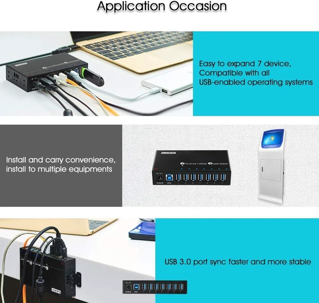 Alt view image 5 of 7 - 7 Port USB 3.0 hub - 36W Powered USB HUB with BC 1.2 Charging Ports for ATM