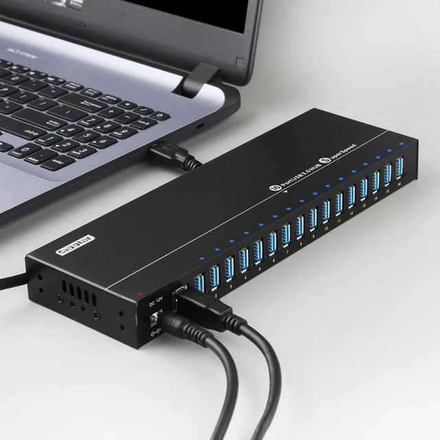 Alt view image 6 of 7 - 10-Port Powered USB 2.0 Hub and 16 Ports USB 3.0 Hub, USB Data Hub Splitter Industrial USB Powered Hub for Laptop PC Multiple Devices