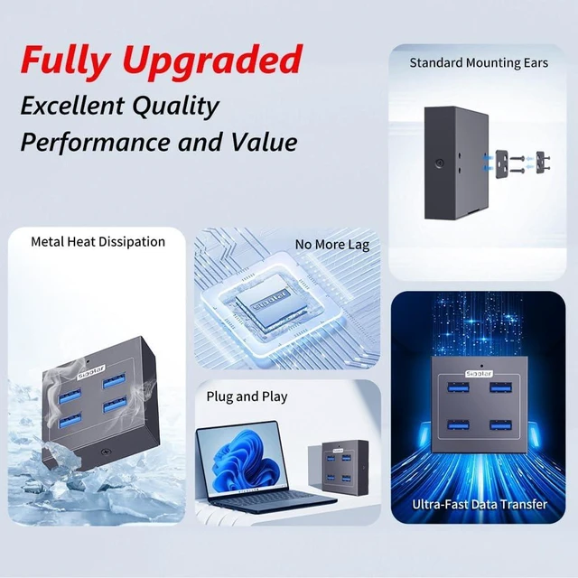 Alt view image 3 of 7 - Metal 10Gbps USB3.2 USB-A Hub,4 Ports USB3.2 Gen2,mouting Bracket,USB Expander for Laptop PC MacBook