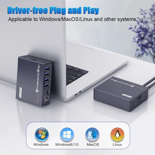 Alt view image 3 of 7 - 4-Port USB 3.2 Gen2 Hub, 10Gbps Transfer Speed, Driver-Free, Compatible with Windows/MacOS/Linux