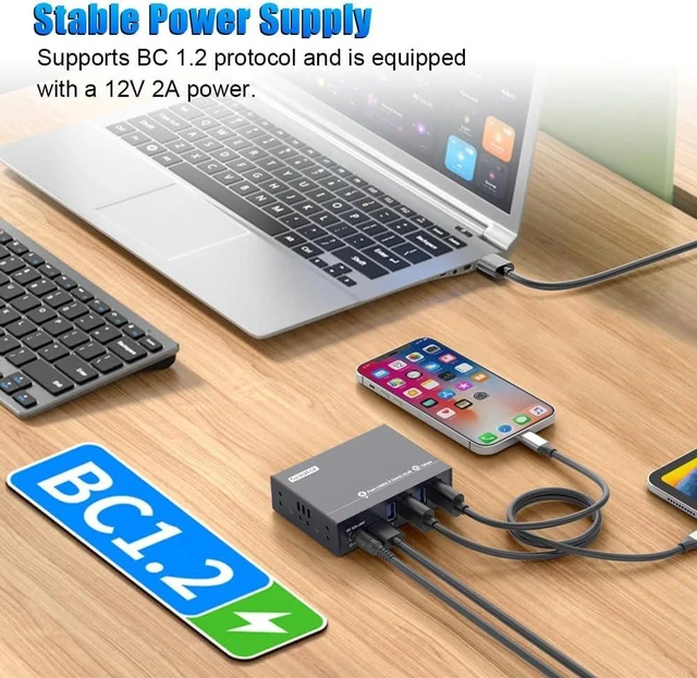 Alt view image 5 of 7 - 4-Port USB 3.2 Gen2 Hub, 10Gbps Transfer Speed, Driver-Free, Compatible with Windows/MacOS/Linux