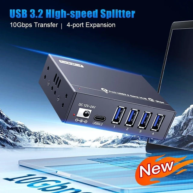 Alt view image 6 of 7 - 4-Port USB 3.2 Gen2 Hub, 10Gbps Transfer Speed, Driver-Free, Compatible with Windows/MacOS/Linux
