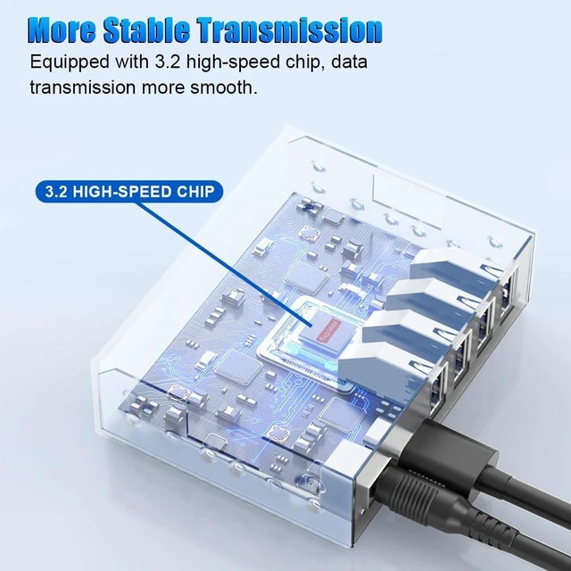 Alt view image 2 of 7 - 4-Port USB 3.2 Gen2 Hub, 10Gbps Transfer Speed, Driver-Free, Compatible with Windows/MacOS/Linux