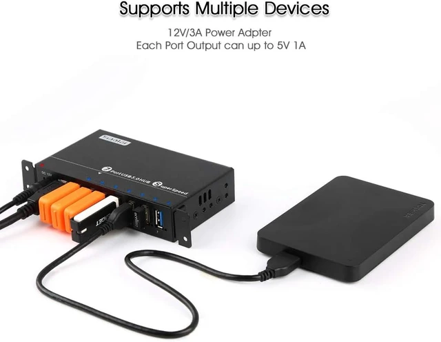 Alt view image 6 of 7 - 7 Port USB 3.0 hub - 36W Powered USB HUB with BC 1.2 Charging Ports for ATM