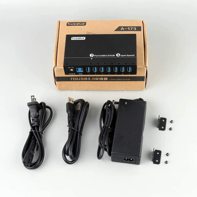 Alt view image 7 of 7 - 7 Port USB 3.0 hub - 36W Powered USB HUB with BC 1.2 Charging Ports for ATM