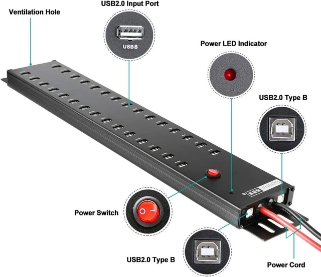 Alt view image 6 of 7 - A-812 USB Charger, USB Data Hub,USB 2.0 HUB 30 Ports, USB Charging Station Built in 300Watt Power Supply - 2A Charging