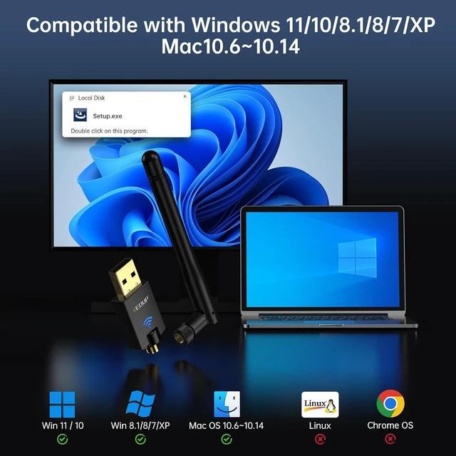 Alt view image 3 of 7 - USB WiFi Adapter AC600M for Desktop PC, Wireless USB Network Adapters | Dual Band 2.4G/5.8Ghz Wi-Fi Dongle, Compatible with OS Windows 11/10/8.1/8/7/XP & Mac 10.6~10.14
