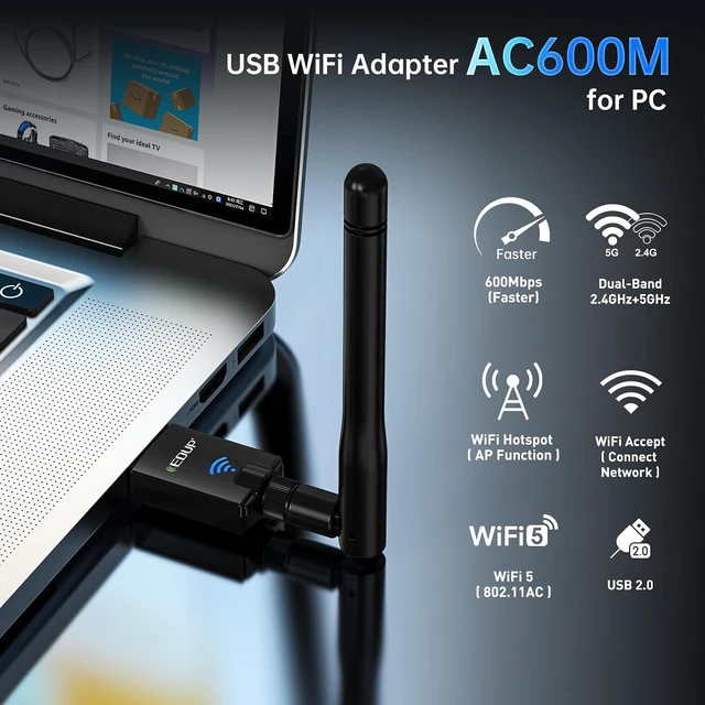 Alt view image 2 of 7 - USB WiFi Adapter AC600M for Desktop PC, Wireless USB Network Adapters | Dual Band 2.4G/5.8Ghz Wi-Fi Dongle, Compatible with OS Windows 11/10/8.1/8/7/XP & Mac 10.6~10.14