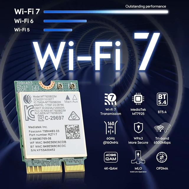 Alt view image 4 of 7 - WiFi 7 M.2 Wireless Card BE6500 for AMD/Intel Windows 11 (64-Bit) | Bluetooth 5.4 Card Tri-Band 6G/5G/2.4Ghz OFDMA 802.11be Wi-Fi 7 Network Card for Laptop PC, Also Support Linux Kernel 6.7+