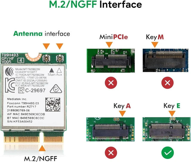 Alt view image 6 of 7 - WiFi 7 M.2 Wireless Card BE6500 for AMD/Intel Windows 11 (64-Bit) | Bluetooth 5.4 Card Tri-Band 6G/5G/2.4Ghz OFDMA 802.11be Wi-Fi 7 Network Card for Laptop PC, Also Support Linux Kernel 6.7+