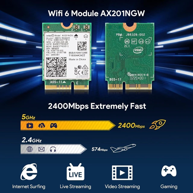 Alt view image 2 of 7 - Intel AX201NGW Wi-Fi 6 Wireless Card M.2 Bluetooth 5.2 2400Mbps | 2.4 GHz 5 GHz Network Adapter for Laptop Support Windows 10/11 (64bit) Linux Chrome OS Only Available with Gen Intel 10+ CPU