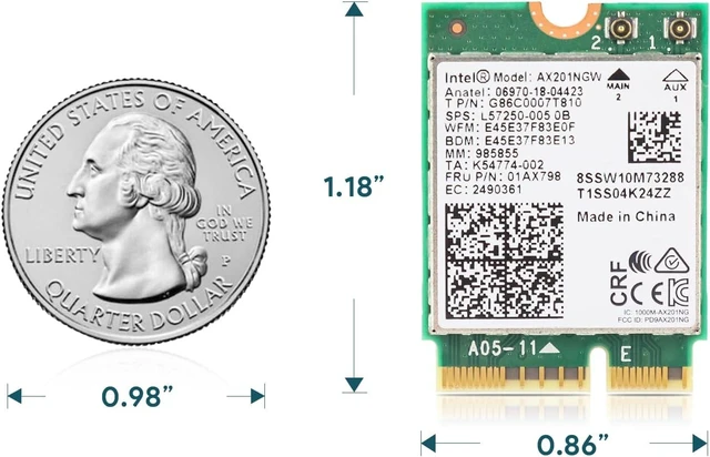 Alt view image 6 of 7 - Intel AX201NGW Wi-Fi 6 Wireless Card M.2 Bluetooth 5.2 2400Mbps | 2.4 GHz 5 GHz Network Adapter for Laptop Support Windows 10/11 (64bit) Linux Chrome OS Only Available with Gen Intel 10+ CPU