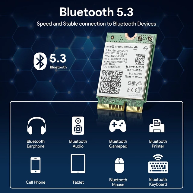 Alt view image 3 of 7 - AX211NGW Wi-Fi 6 Wireless Card M.2 Bluetooth 5.3 Tri-Band | 2.4G/5G/6 GHz Network Adapter for Laptop Support Windows 10/11 (64bit) Linux Chrome OS Only Available with Gen 12+ CPU