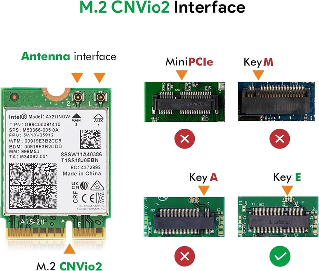 Alt view image 4 of 7 - AX211NGW Wi-Fi 6 Wireless Card M.2 Bluetooth 5.3 Tri-Band | 2.4G/5G/6 GHz Network Adapter for Laptop Support Windows 10/11 (64bit) Linux Chrome OS Only Available with Gen 12+ CPU