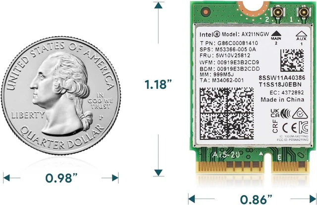Alt view image 6 of 7 - AX211NGW Wi-Fi 6 Wireless Card M.2 Bluetooth 5.3 Tri-Band | 2.4G/5G/6 GHz Network Adapter for Laptop Support Windows 10/11 (64bit) Linux Chrome OS Only Available with Gen 12+ CPU