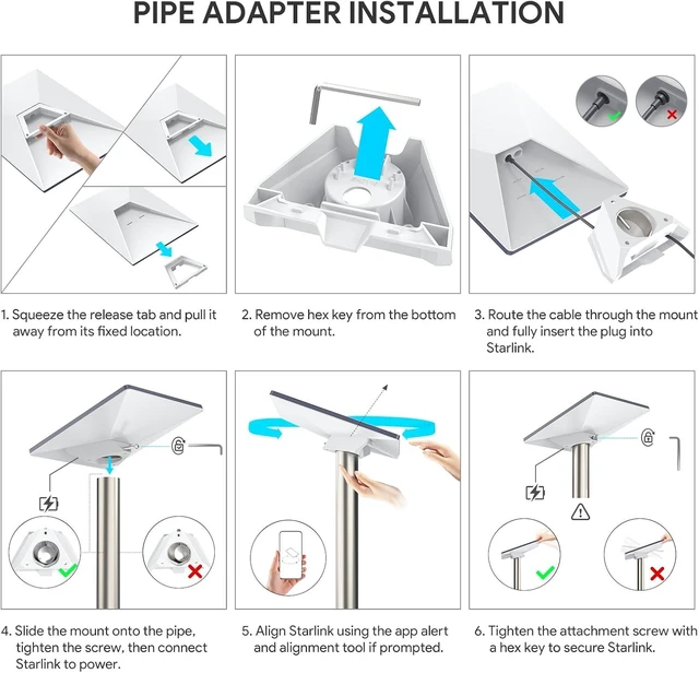 Alt view image 6 of 7 - 2-in-1 Starlink Mini Pipe Adapter & Flat Mount, 2.12" Caliber Mount | Fit for Starlink Mini & Mini X Dish, ABS 54mm Caliber Mount, Fits Pole ( Diameter of 30~54mm ) or Flat Surface Installation