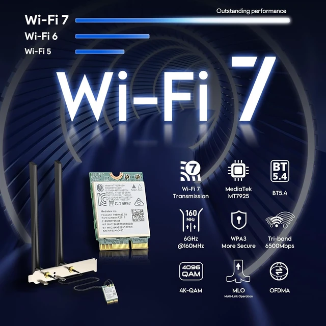 Alt view image 2 of 7 - WiFi 7 Card BE6500 M.2 2230 Wi-Fi 7 Wireless Network Card for Desktop | Bluetooth 5.4 Tri-Band 6G/5G/2.4Ghz OFDMA 802.11be, Compatible with Intel/ AMD Windows 11 (64-Bit) and Linux Kernel 6.7+