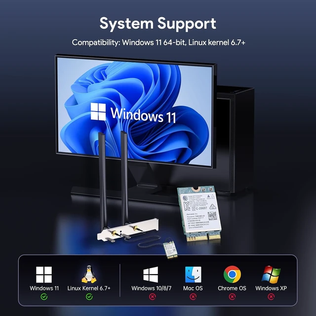 Alt view image 5 of 7 - WiFi 7 Card BE6500 M.2 2230 Wi-Fi 7 Wireless Network Card for Desktop | Bluetooth 5.4 Tri-Band 6G/5G/2.4Ghz OFDMA 802.11be, Compatible with Intel/ AMD Windows 11 (64-Bit) and Linux Kernel 6.7+