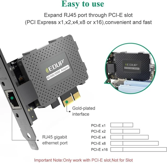 Alt view image 3 of 7 - Gigabit Ethernet PCIE Network Card 10/100/1000Mbps Network Adapter | RJ45 LAN Adapter Converter, Ethernet Card for Desktop PC, Support Windows 11 /10 /8.1/ 8/ 7/ 2000/ XP /Vista