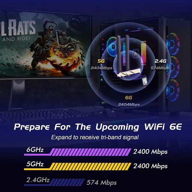 Alt view image 2 of 7 - AX210NGW WiFi Card Wi-Fi 6E Network Card 6G/ 5G/ 2.4GHz M.2/NGFF 2230 | Bluetooth 5.3 Tri-Band AX5400M, Supports Windows 11/10 (64-Bit), Includes Ipex Cable, 5dBi Antennas and Low-Profile Brackets