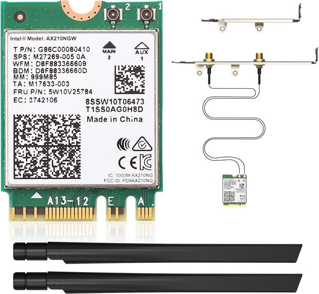 Alt view image 7 of 7 - AX210NGW WiFi Card Wi-Fi 6E Network Card 6G/ 5G/ 2.4GHz M.2/NGFF 2230 | Bluetooth 5.3 Tri-Band AX5400M, Supports Windows 11/10 (64-Bit), Includes Ipex Cable, 5dBi Antennas and Low-Profile Brackets