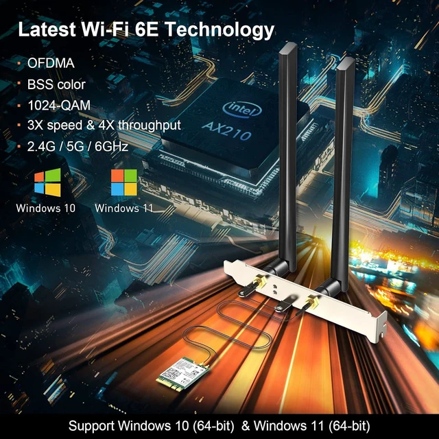 Alt view image 4 of 7 - AX210NGW WiFi Card Wi-Fi 6E Network Card 6G/ 5G/ 2.4GHz M.2/NGFF 2230 | Bluetooth 5.3 Tri-Band AX5400M, Supports Windows 11/10 (64-Bit), Includes Ipex Cable, 5dBi Antennas and Low-Profile Brackets
