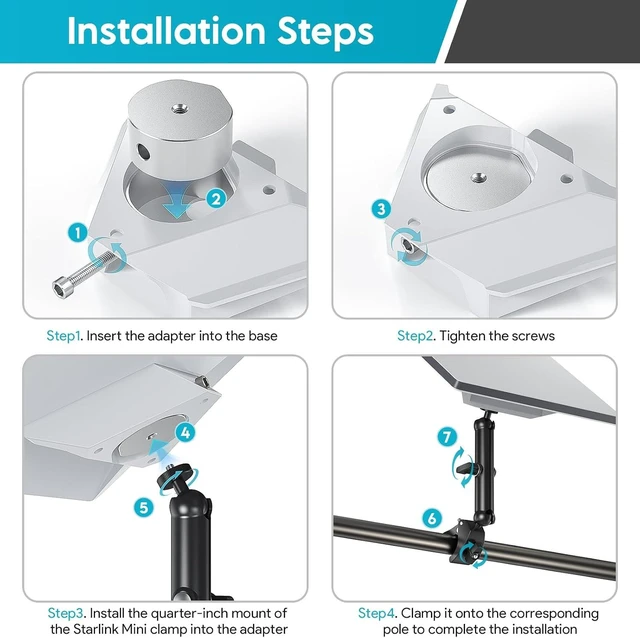 Alt view image 4 of 7 - LOVE Starlink Mini Pole Mount Kit for RV Camper Roof Rack Balcony | Fits Starlink Mini & Mini X Dish, Adjustable Clamp Pole Bracket & Aluminum Tripod Adapter Ladder Mount Outdoor Travel