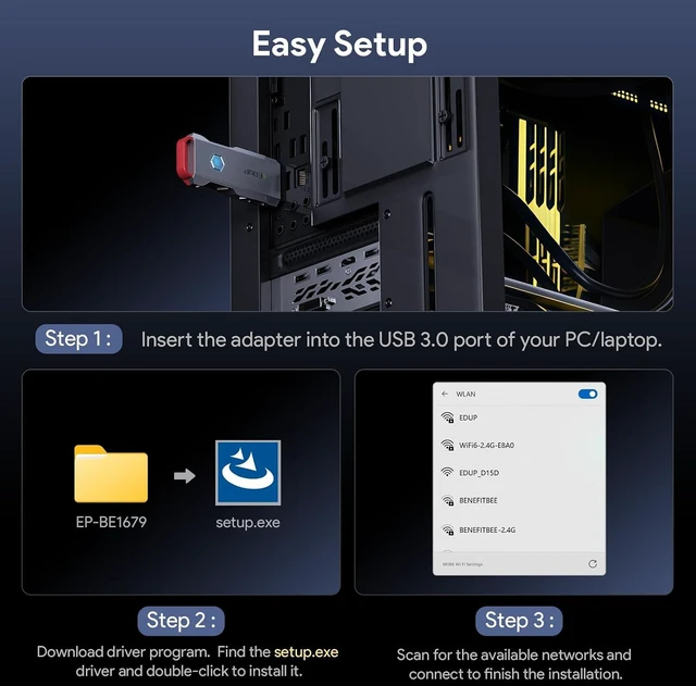 Alt view image 5 of 7 - USB WiFi 7 Adapter for PC, USB 3.0 Wi-Fi 7 Dongle BE6500Mbps | Tri-Band 6GHz/5GHz/2.4GHz Wireless Network Adapter, WiFi 7 Network Card, Compatible with Windows 11 & Linux Kernel 6.7+