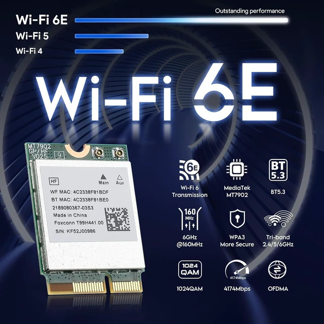 Alt view image 2 of 7 - WiFi 6E Card M.2 2230 Wi-Fi 6E Wireless Network Card for Laptop | Bluetooth 5.3 Tri-Band 2.4G/5G/6G, Up to 2400Mbps, for Laptop & Mini PC, Compatible with Windows 10/11