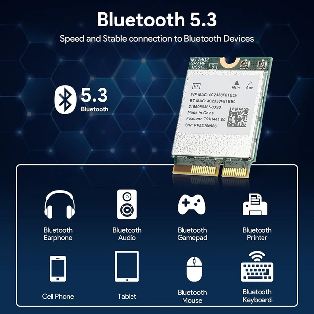 Alt view image 5 of 7 - WiFi 6E Card M.2 2230 Wi-Fi 6E Wireless Network Card for Laptop | Bluetooth 5.3 Tri-Band 2.4G/5G/6G, Up to 2400Mbps, for Laptop & Mini PC, Compatible with Windows 10/11