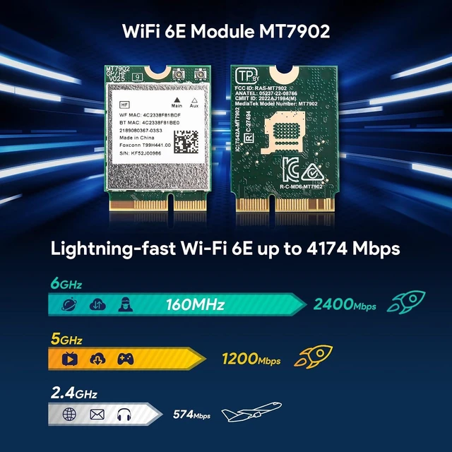 Alt view image 4 of 7 - WiFi 6E Card M.2 2230 Wi-Fi 6E Wireless Network Card for Laptop | Bluetooth 5.3 Tri-Band 2.4G/5G/6G, Up to 2400Mbps, for Laptop & Mini PC, Compatible with Windows 10/11