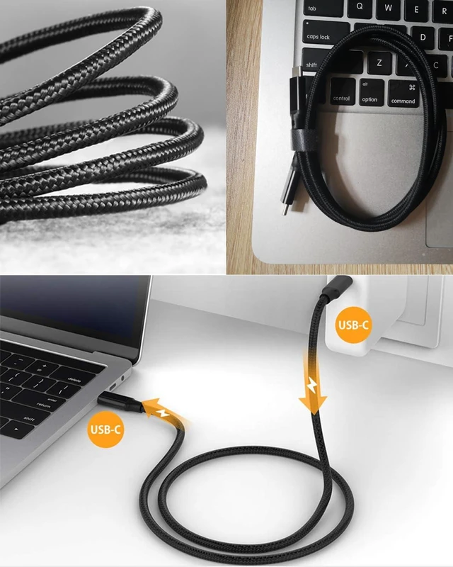 Alt view image 7 of 7 - USB C to USB C Cable, 3.2 USB-C Cable 1.65ft, 100W, 4K UHD, 20Gbps | 100W PD Fast Charging Cable , 4K UHD, 20 Gbps Data Transfer, Nylon Braided Cable for MacBook Pro, for iPad, Black