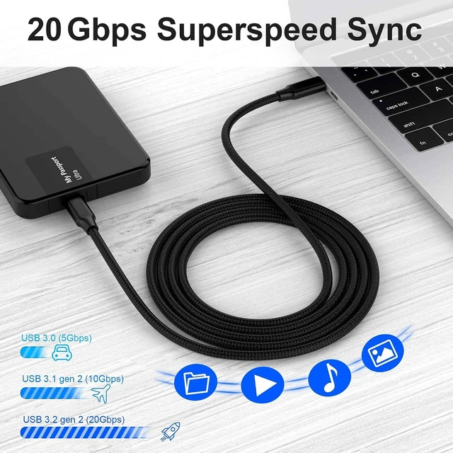 Alt view image 3 of 7 - USB C to USB C Cable, 3.2 USB-C Cable 1.65ft, 100W, 4K UHD, 20Gbps | 100W PD Fast Charging Cable , 4K UHD, 20 Gbps Data Transfer, Nylon Braided Cable for MacBook Pro, for iPad, Black