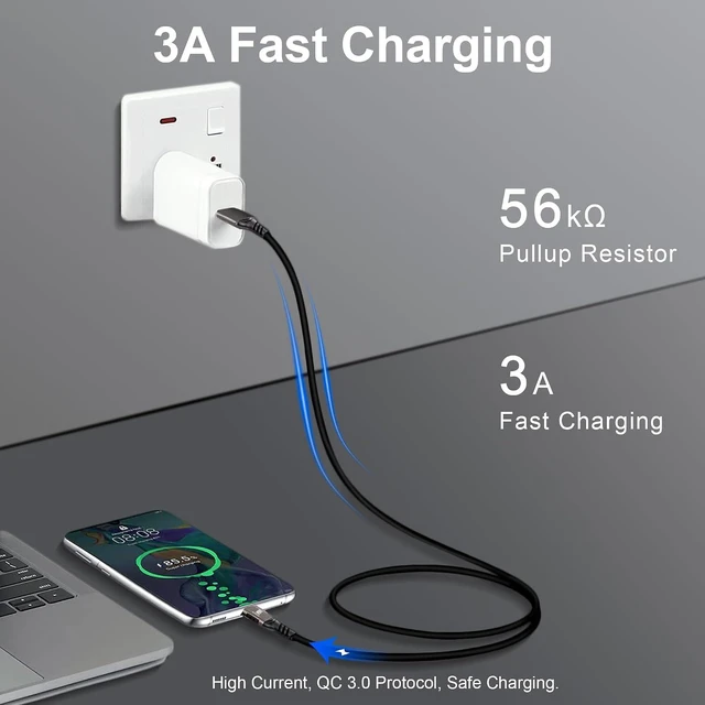 Alt view image 3 of 6 - USB C Cable 10ft, USB-A to USB-C Cable USB 3.1 USB 3.2 Gen2 10Gbps Data Charger Cord for SAM-SUNG Galaxy S24 S23 S22 S21 S20 S10 S9 S8+, Android Auto USB Cord and iPhone 15/15 Pro, No Braided.