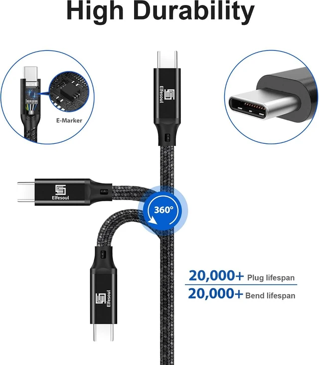 Alt view image 5 of 7 - USB C to USB C Cable, 4.0 USB-C Cable 6.6ft, 240W, 8K HD, 40 Gbps | 8K HD Display, 40 Gbps Data Transfer, 240W USB-C Charging Cable for Thunderbolt 3/4, MacBook Pro, iPad, Nylon Braided, Black.