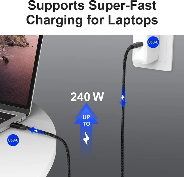 Alt view image 2 of 7 - USB C to USB C Cable, 4.0 USB-C Cable 6.6ft, 240W, 8K HD, 40 Gbps | 8K HD Display, 40 Gbps Data Transfer, 240W USB-C Charging Cable for Thunderbolt 3/4, MacBook Pro, iPad, Nylon Braided, Black.