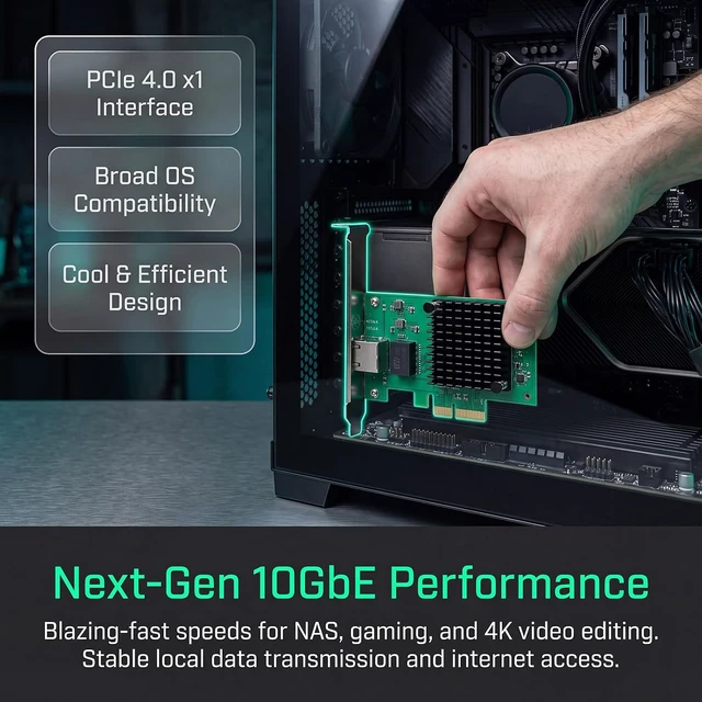 Alt view image 3 of 7 - 10Gbps PCIe Network Card with RTL8127AT Chip Multi-Giga-bit Ethernet Adapter (10G/5G/2.5G/1G/100Mbps) PCIe 4.0 X1 NIC, RJ45 LAN Controller with PXE Boot, Low Profile Bracket for Windows/Linux