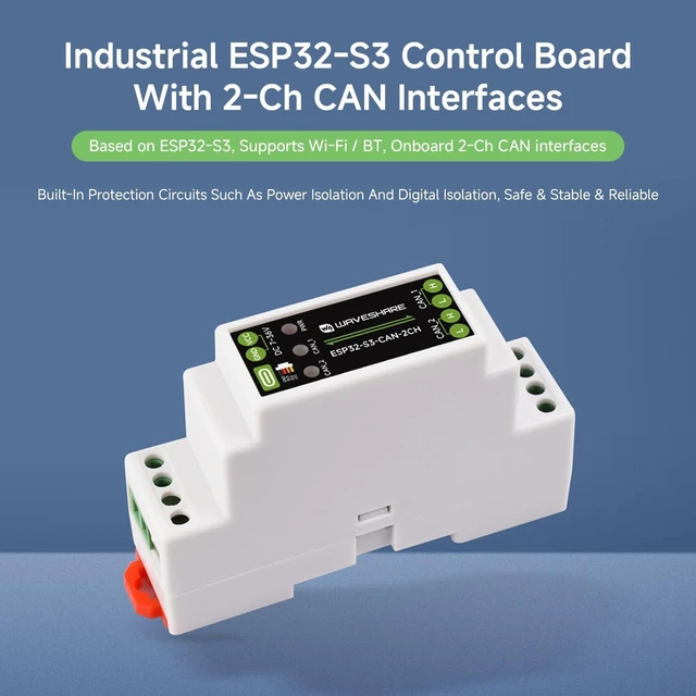 Alt view image 3 of 7 - Waveshare ESP32-S3 Control Board with 2-Ch CAN, On Board Antenna | Supports Wi-Fi / BLT, built-in power isolation and digital isolation protection circuits