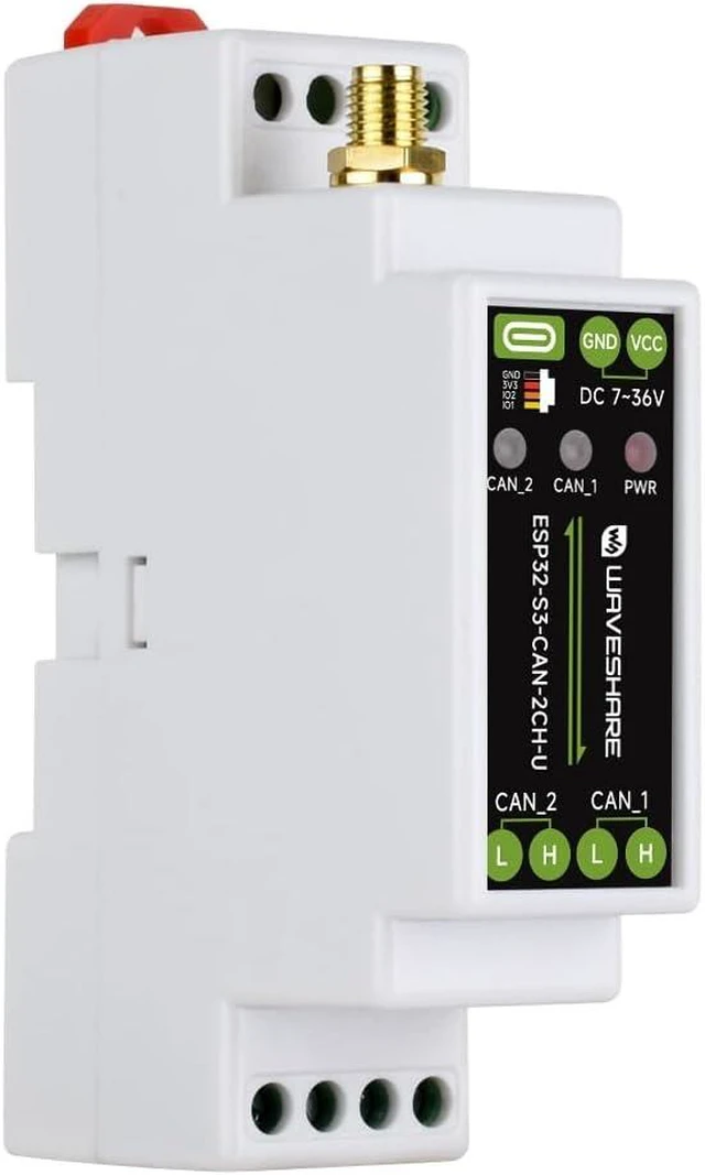 Main image of Waveshare ESP32-S3 Control Board with 2-Ch CAN, External Antenna | Supports Wi-Fi / BLT, built-in power isolation and digital isolation protection circuits