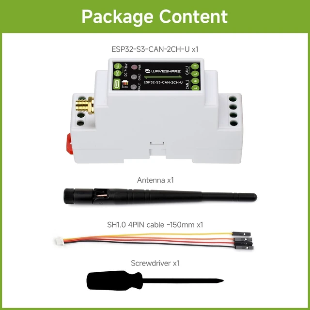 Alt view image 2 of 7 - Waveshare ESP32-S3 Control Board with 2-Ch CAN, External Antenna | Supports Wi-Fi / BLT, built-in power isolation and digital isolation protection circuits