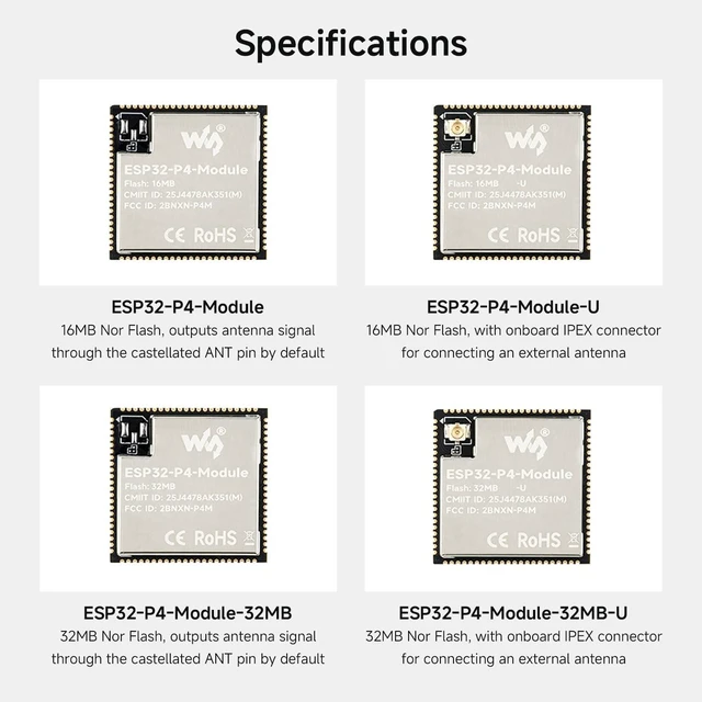 Alt view image 4 of 7 - Waveshare ESP32-P4-Module Core Board, 16MB Flash, Onboard IPEX Connector | Based On ESP32-P4 And ESP32-C6 Dual-Chip Design, Supports 2.4GHz W-F And BLT 5.3