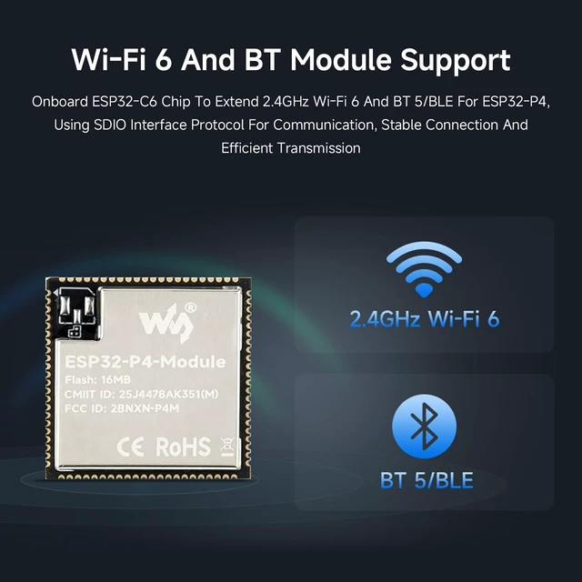 Alt view image 5 of 7 - Waveshare ESP32-P4-Module Core Board, 16MB Flash, Onboard IPEX Connector | Based On ESP32-P4 And ESP32-C6 Dual-Chip Design, Supports 2.4GHz W-F And BLT 5.3