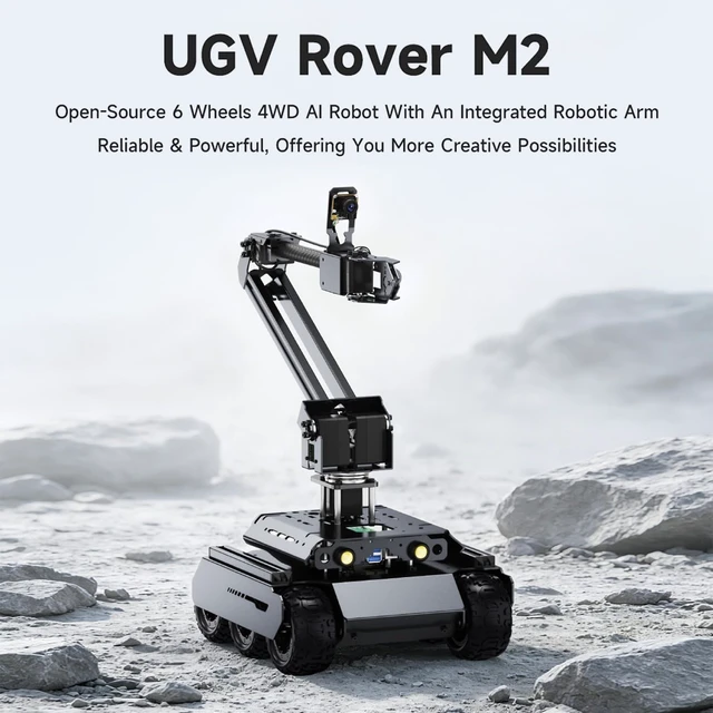 Alt view image 4 of 7 - waveshare UGV Rover M2 6 Wheels 4WD AI Robot, for RPi 4B (Not Included) | Open Source, With 4-DOF High-Torque Robotic Arm, Based On ROS 2, Supports MoveIt And Line-Following Grasping