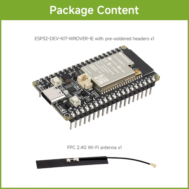 Alt view image 2 of 7 - Waveshare ESP32 Microcontroller Wi-Fi Board, IPEX External Antenna + pins | ESP32-WROVER-IE-N16R8, 16MB FLASH, 8MB PSRAM, 32-bit LX6 dual-core, Onboard ESP32-WROVER module, dual-Mode Bluetooth