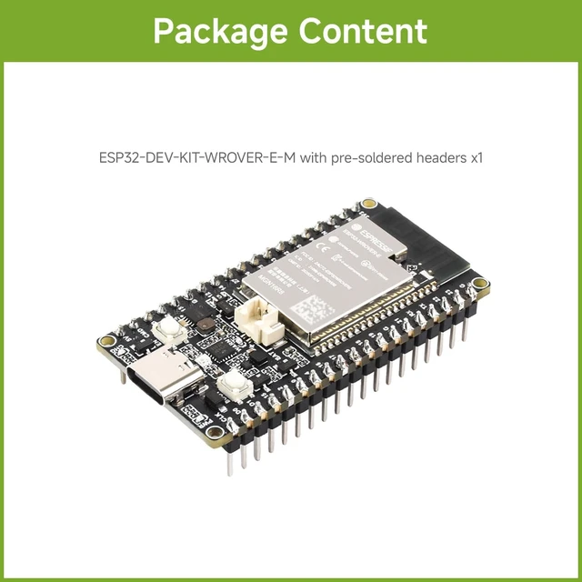 Alt view image 2 of 7 - Waveshare ESP32 Microcontroller Wi-Fi Board, PCB Built-in Antenna + pins | ESP32-WROVER-E-N16R8, 16MB FLASH, 8MB PSRAM, 32-bit LX6 dual-core, Onboard ESP32-WROVER module, dual-Mode Bluetooth