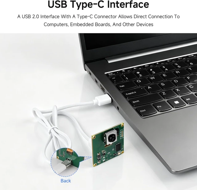 Alt view image 7 of 7 - Waveshare IMX563 12MP OIS USB Camera (A), Autofocus, USB 2.0 Type-C Port | IMX563 Sensor, Dual-Axis Optical Image Stabilization