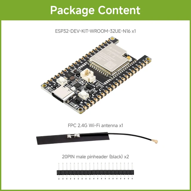 Alt view image 2 of 7 - Waveshare ESP32 Microcontroller Wi-Fi Dev Board, 16MB Flash | ESP32-WROOM-32UE-N16, PCB Built-in Antenna, 32-bit LX6 dual-core processor, Onboard ESP32-WROOM module, dual-Mode Bluetooth