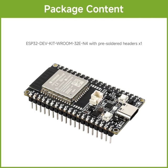 Alt view image 2 of 7 - Waveshare ESP32 Microcontroller Wi-Fi Dev Board, 4MB Flash + Soldered Pins | ESP32-WROOM-32E-N4, PCB Built-in Antenna, 32-bit LX6 dual-core processor, Onboard ESP32-WROOM module, dual-Mode Bluetooth