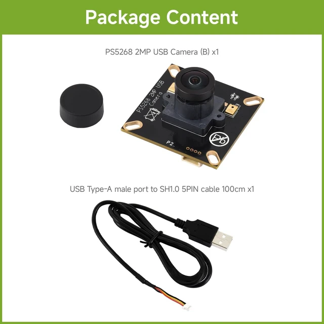 Alt view image 2 of 7 - Waveshare PS5268 2MP M12 Camera Module with USB 2.0 Header | high dynamic range, rolling shutter, onboard dual microphones